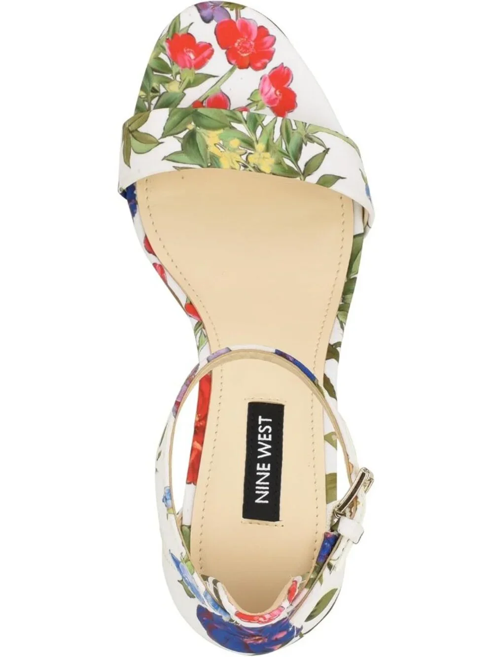Women's White Floral Platform Round Toe Ankle Strap Wnpruce Heeled Sandal Shoes